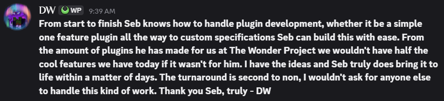 Discord review for a custom plugin